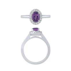14K White Gold Amethyst And Diamond Halo Ring