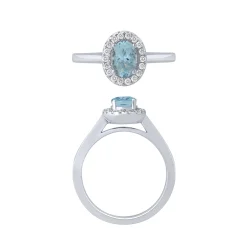 14K White Gold Aquamarine And Diamond Halo Ring