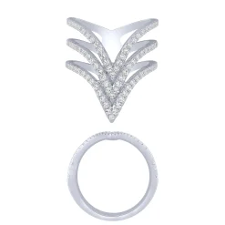 14K White Gold 2/3Ct 3 Row "V" Ring