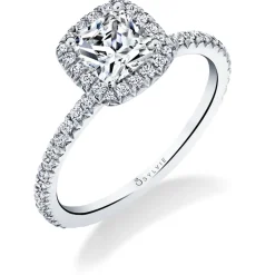 14K White Gold 0.31Ct Cushion Halo Diamond Ring Setting