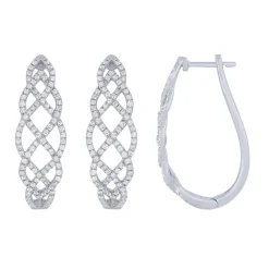 14K White Gold 1Ct Diamond Fashion Hoop Earrings