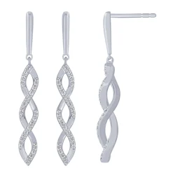 14K White Gold 1/5Ct Diamond Twist Dangle Earrings