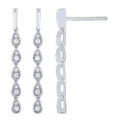 14K White Gold 1/5Ct Diamond Teardrop Dangle Earrings