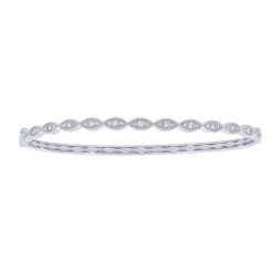 14K White Gold 1/3Ct Marquise Patterened Bangle