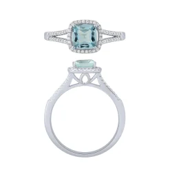 14K White Gold 1.25Ct Topaz /0.20Ctrd Diamond Halo Ring