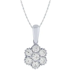 14K White Gold 1/4Ctw Diamond Floral Pendant