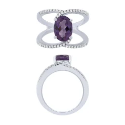 14K White Gold Diamond And Amethyst Fashion Ring