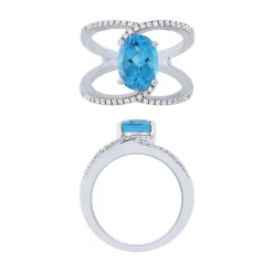 14K White Gold Diamond And Blue Topaz Fashion Ring