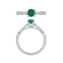 14K White Gold Diamond And Emerald Ring