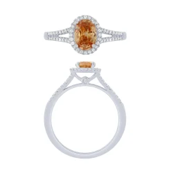 14K White Gold Oval Pink Morganite Diamond Halo Ring