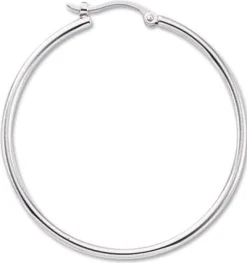14K White Gold 1.5X30mm S/D Hoop Earrings