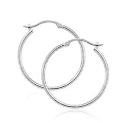 14K White Gold 1.5X20mm S/D Hoop Earrings