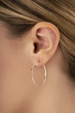 14K White Gold 1.5X30mm S/D Hoop Earrings