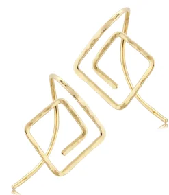 14K Yellow Gold Endless Ham Square Earrings