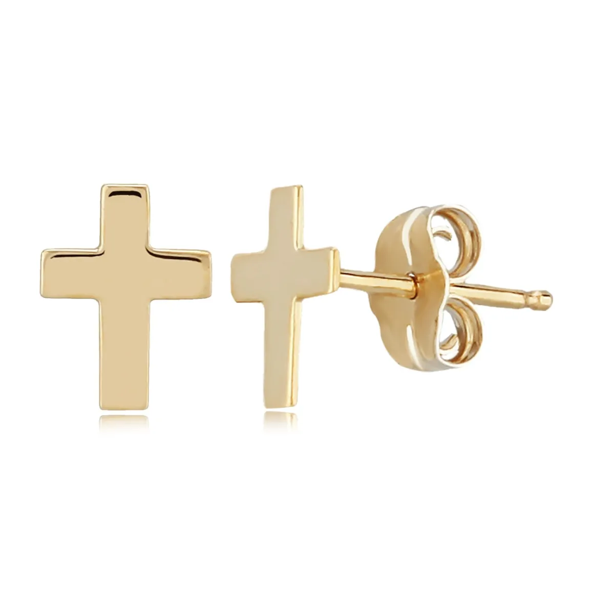 14K Yellow Gold Med Plain Cross Earrings