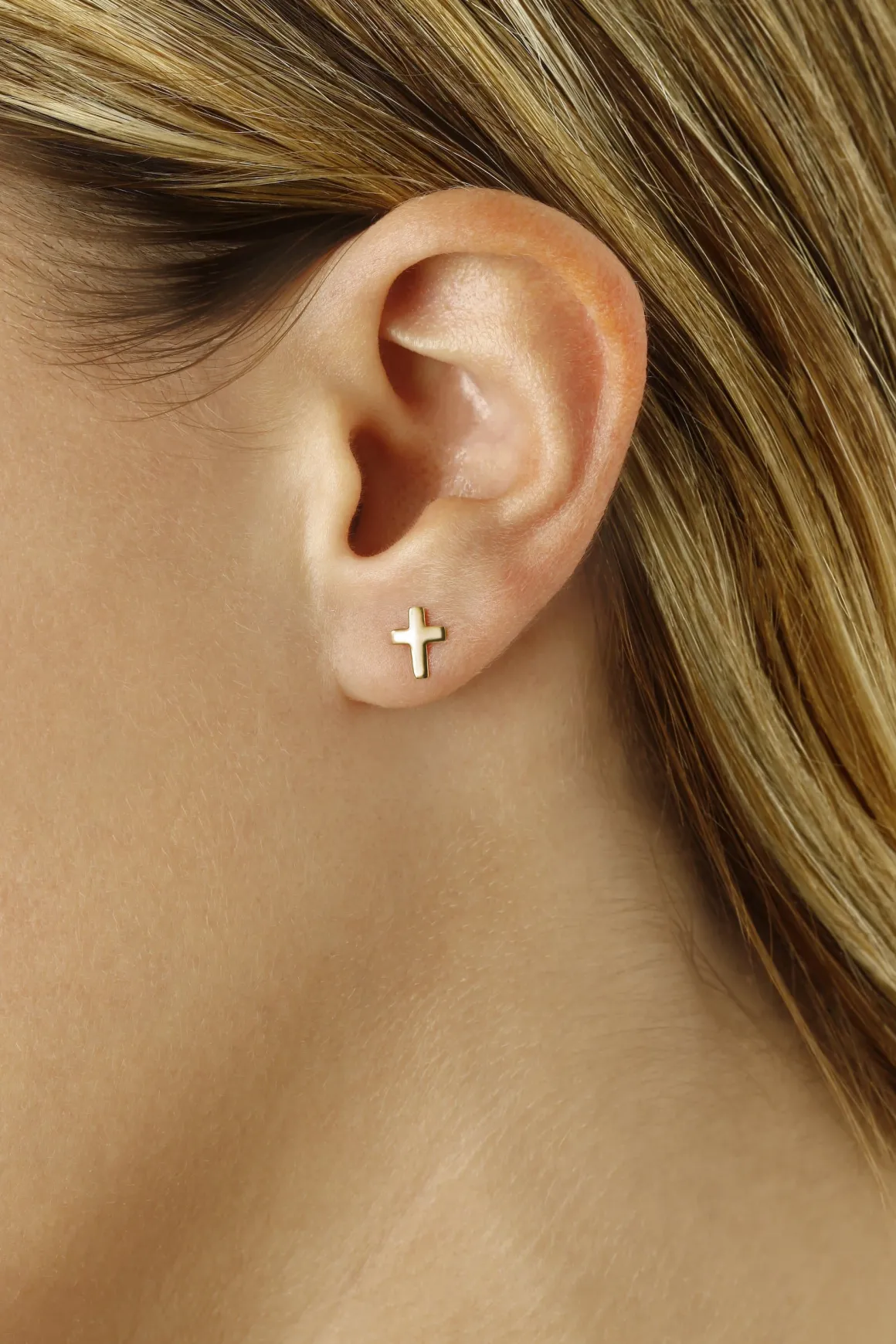 14K Yellow Gold Med Plain Cross Earrings