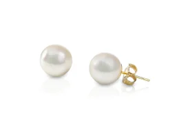 14K Yellow Gold 7.25mm Aa Cultured Pearl Earrings
