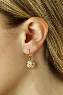 14K Yellow Gold Sand Dollar L/B Earrings