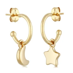 14K Yellow Gold 1.5X12M W/8mm Flat Moon & Star Drop Earrings