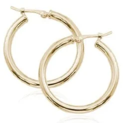 14K Yellow Gold 2.5X25mm S/D Hoop Earrings