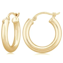 14K Yellow Gold 3X18mm S/D Hoop Earrings
