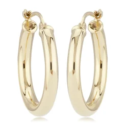 14K Yellow Gold 3X20mm S/D Hoop Earrings
