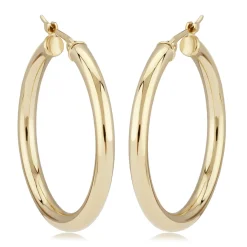 14K Yellow Gold 3X30mm S/D Hoop Earrings