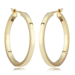 14K Yellow Gold 2X25mm Square Tube Hoop Earrings