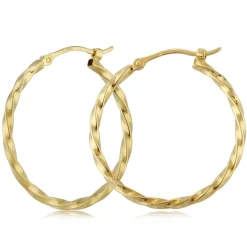 14K Yellow Gold 1.8X24mm Twisted Tube Hoop Earrings