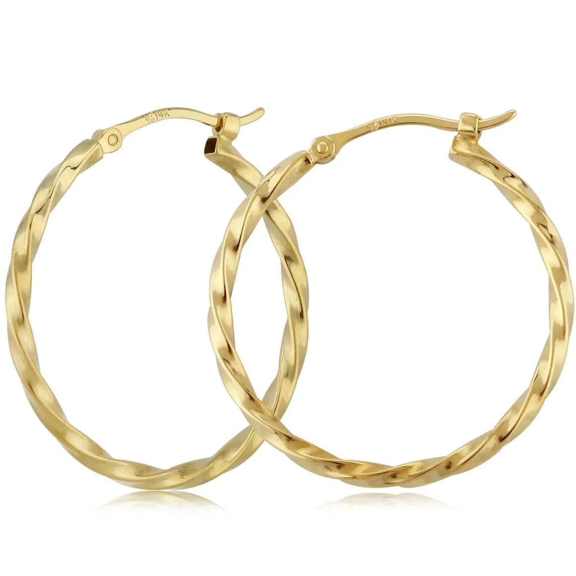 14K Yellow Gold 1.8X24mm Twisted Tube Hoop Earrings