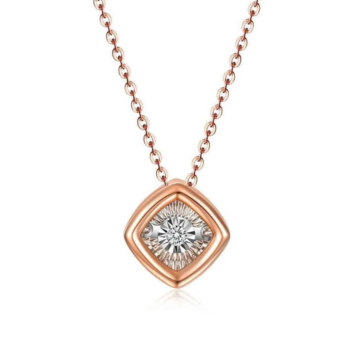 14KG 0.02Ct Fluttering Diamond Square Pendant