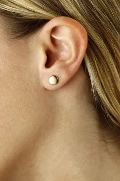 14KG 8mm Flat Round Stud Earrings