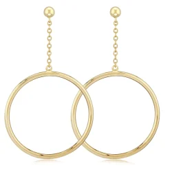 14KG 25mm Tube Hoop Drop W/4mm Ball Earrings