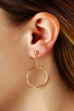 14KG 25mm Tube Hoop Drop W/4mm Ball Earrings