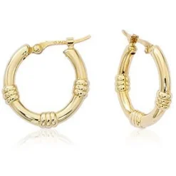 14KG Sm. Round Hoop 3 Sections W/Sd Earrings