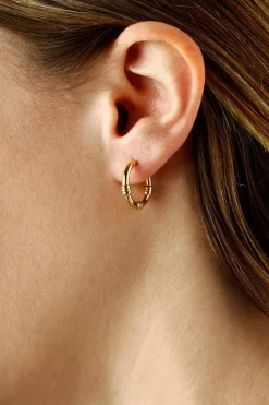 14KG Sm. Round Hoop 3 Sections W/Sd Earrings