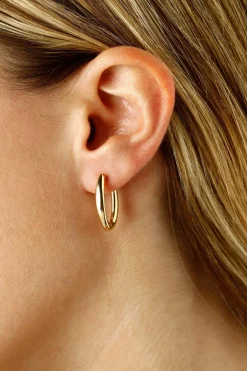 14KG Sm. Sm.ooth Round Oval Hoop W/Sd Earrings