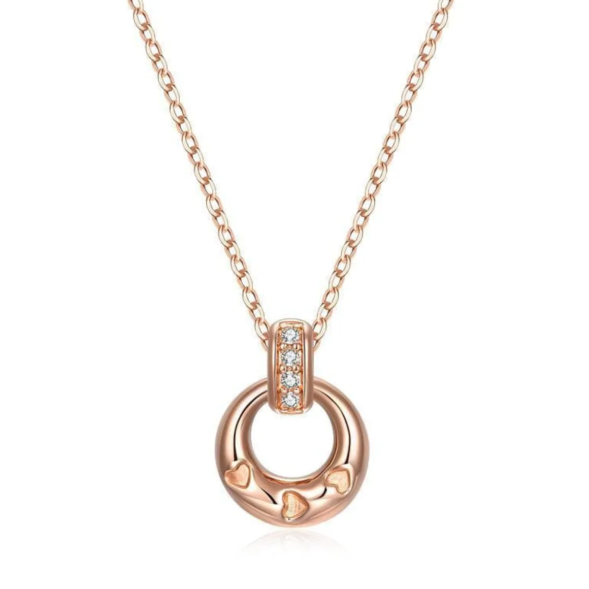 14KRG 0.02Ctw Heart Stamped Circle Pendant