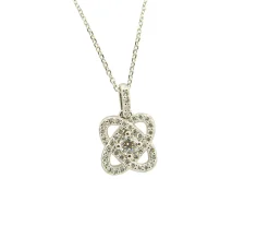 14Kt White Gold Diamond Knot Pendant With Round Center Diamond & 40 Round Side Diamonds