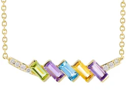 Mixed Gemstone And Diamond Bar Necklace
