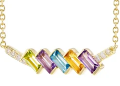 Mixed Gemstone And Diamond Bar Necklace