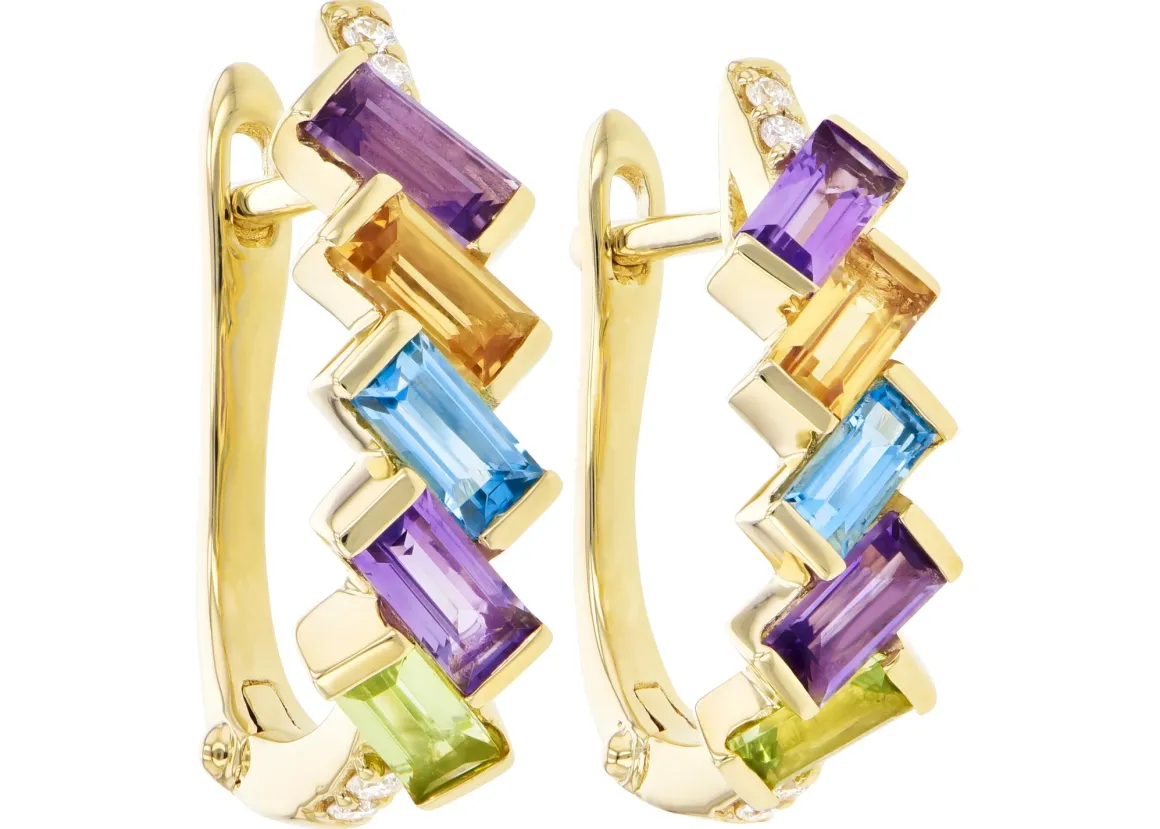 Mixed Gemstone Huggie Earrings