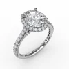 Oval Diamond Halo Engagement Ring With Diamond Band