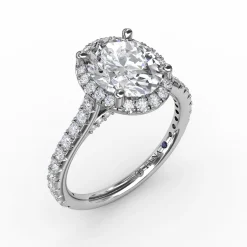 Oval Diamond Halo Engagement Ring With Diamond Band