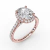 Oval Diamond Halo Engagement Ring With Diamond Band