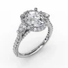 Oval Diamond Halo Engagement Ring With Pear-Shape Diamond Side Stones
