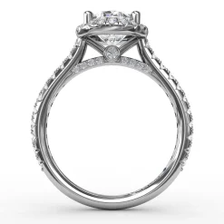 Oval Diamond Halo Engagement Ring With Diamond Band