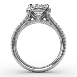 Oval Diamond Halo Engagement Ring With Triple-Row Diamond Band