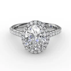 Oval Diamond Halo Engagement Ring With Diamond Band