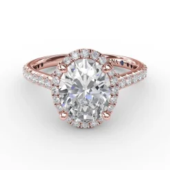 Oval Diamond Halo Engagement Ring With Diamond Band